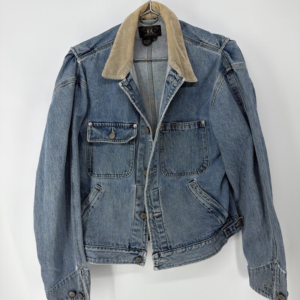 Vintage RRL Ralph Lauren Corduroy Collar Denim Jean Jacket Size S Made In USA